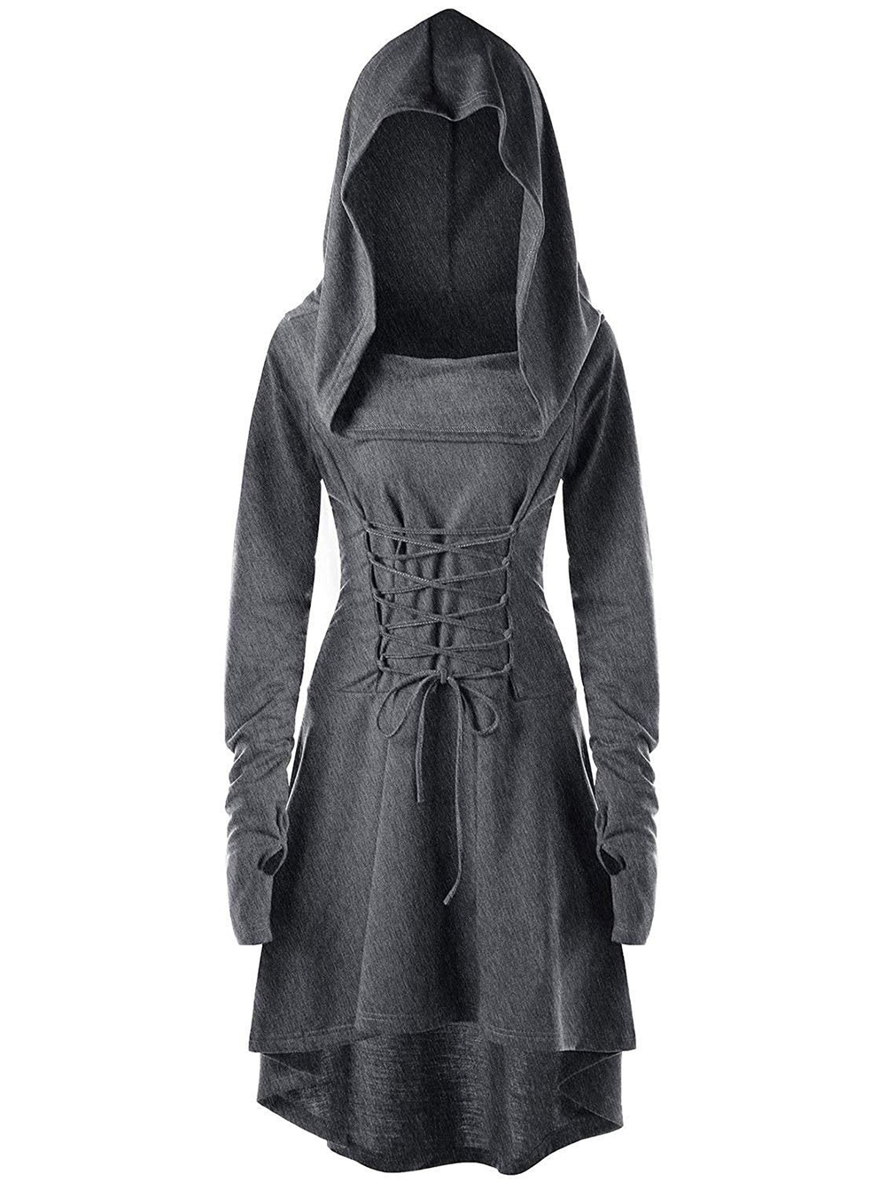 New XL Grey Women's Renaissance Hooded Laced Tunic High-Lo Dress